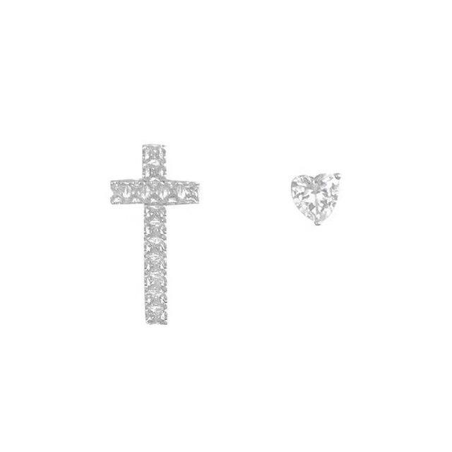 Simple Fashion Ins Top Sell Sweet Cute Jewelry 925 Sterling Silver Heart Shape 5A Cubic Zircon CZ Diamond Party Cross Earring