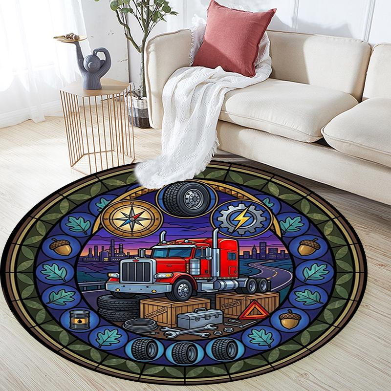 Automotive Glass Art Round Area Rug Under Office Chairs Bedroom Living Room Home Decor