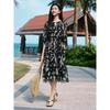 Jiu Zi Anna Kou Elegant Printed Chiffon Cinch-Waist Summer Dress