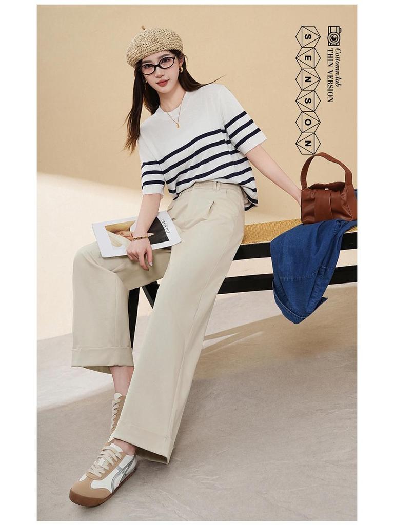 Tian Silk Wool High-Waist Wide-Leg Pants for Women - 2025 Spring/Autumn