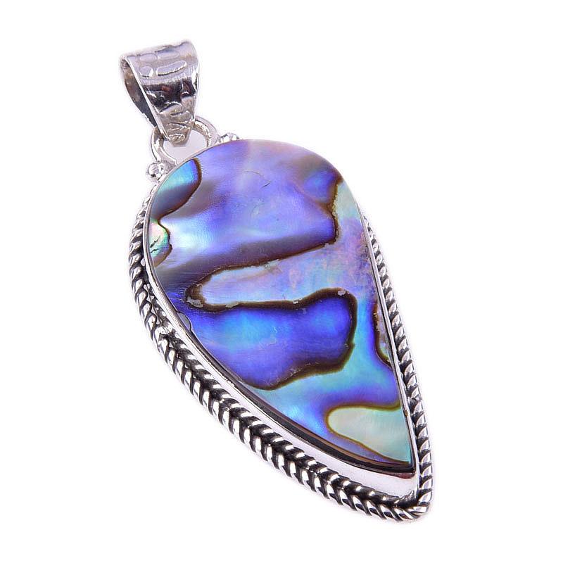 Natural Abalone Shell Gemstone 925 Solid Sterling Silver Gift Pendant 1.75" N0q07