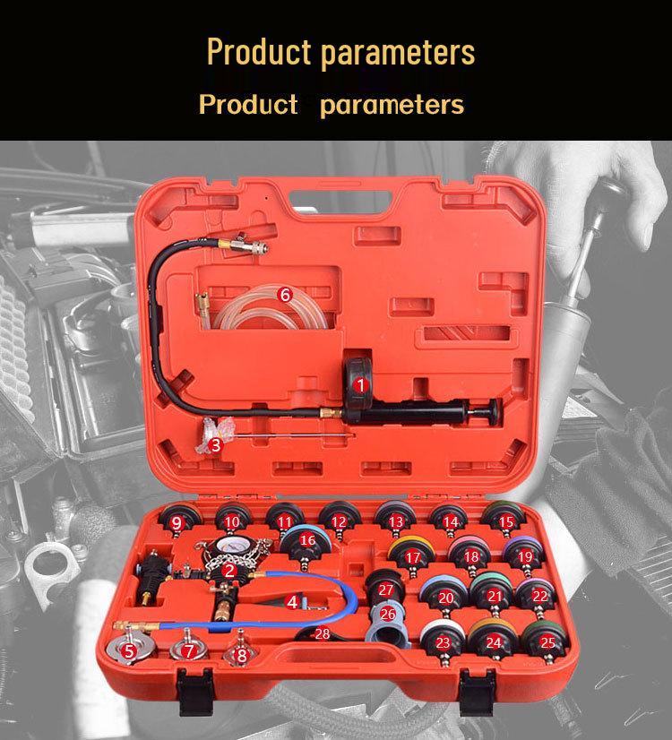 28-Piece Aluminum Alloy Radiator Leak Tester and Coolant Replacement Tool Set
