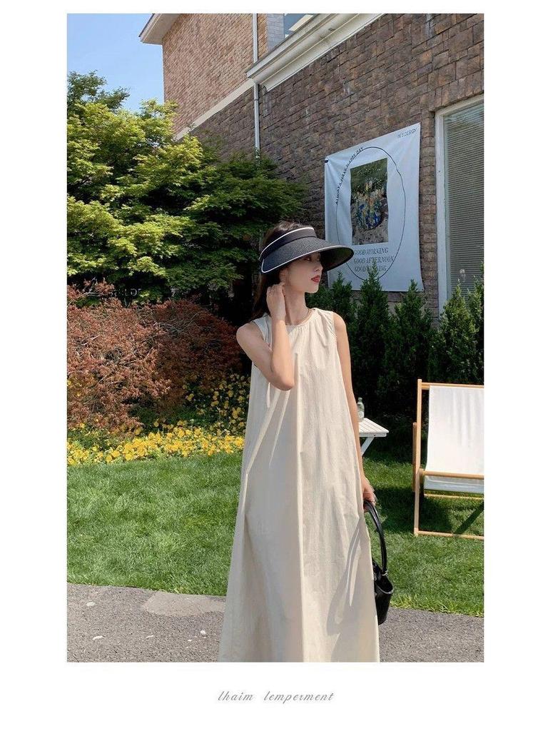Women's Casual Sleeveless Pleated A-line Dress with Hollow-Out Design