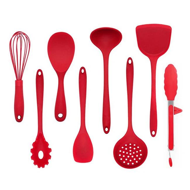 8/9Pcs Silicone Cooking Tools Set, Kitchen Utensils Set with Holder - Turner Tongs Spatula Soup Spoon Strainer