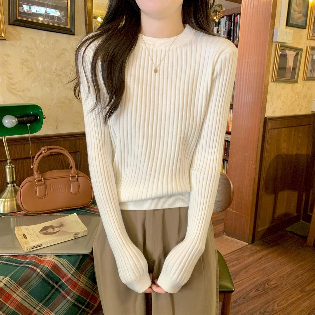 Spring New Niche Chic Pit Strip Knitted Sweater Women's Simple Inner Top Soft Waxy Bottoming Shirt