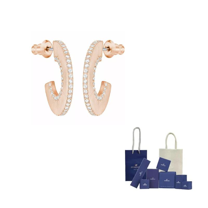 Swarovski Rose Gold, Crystal Earrings Womens Pink F-Original Brand Box And Bag