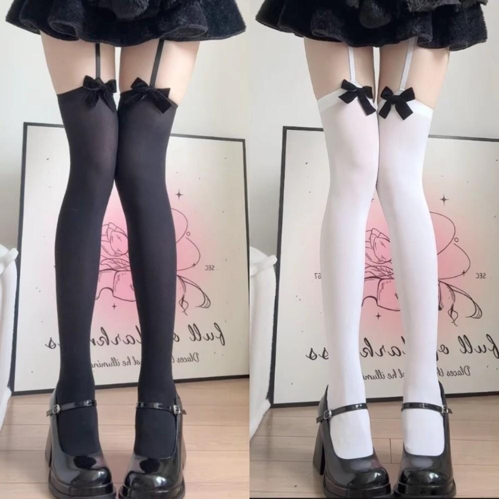 Elastic Bowknot Suspender Stockings Lolita Style Over Knee Long Socks Thigh High Stockings  Women