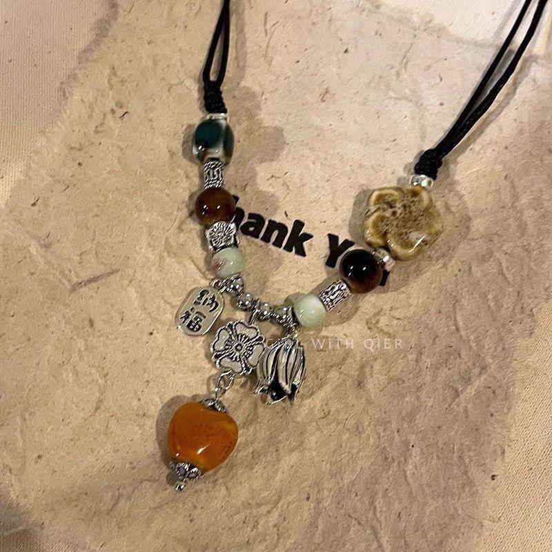 Misty Rain Kralen~ Nationale Stijl Kralenketting Dames Zomer Zen Stijl Lichte Luxe Premium Sleutelbeenketting Accessoires