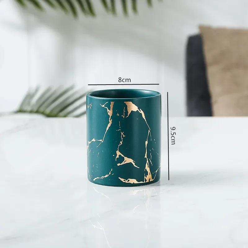 Nordic Ceramic Iron Art Marble Vase Pattern Rose Gold Green Table Plant Pot For Home Office Vases Decor Succulent Flower Pot