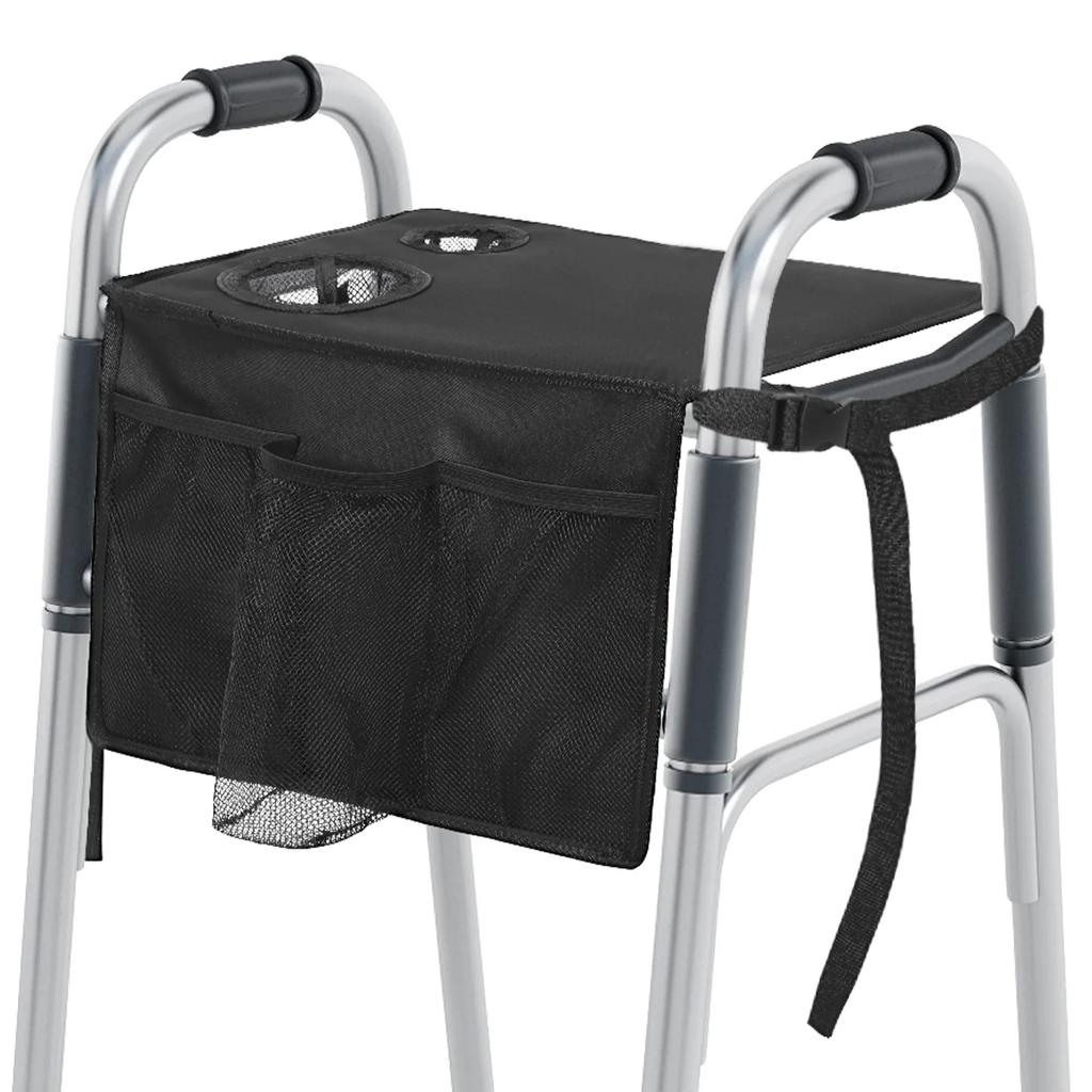 Folding Walker Tray with Cup Holder Multi Pocket Rollator Storage Bag Dinner plate for Elderly Present
