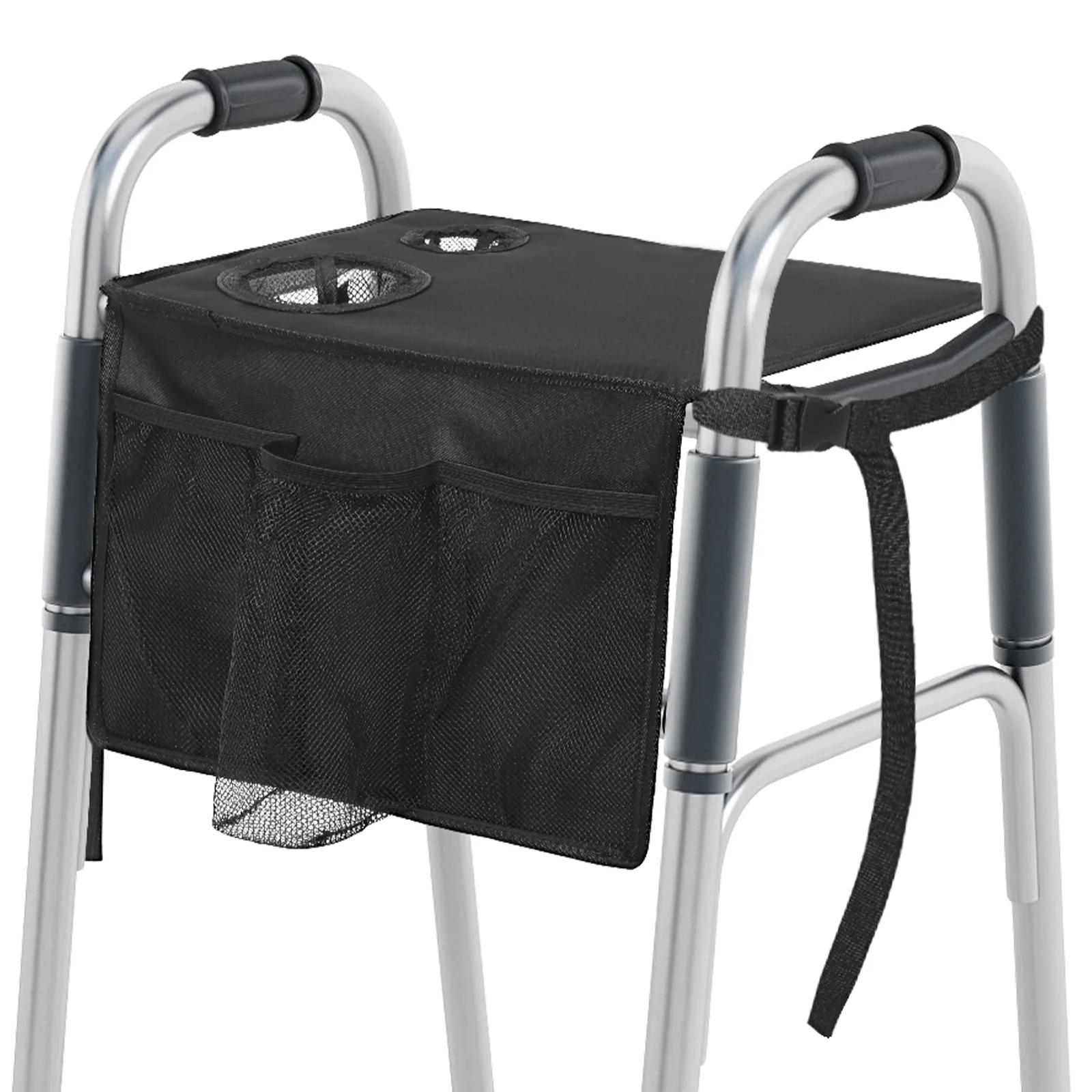 

Складной столик-поднос для ходунков с подстаканником, много карманов, сумка для хранения роллатора, обеденная тарелка для пожилых, подарок чёрный