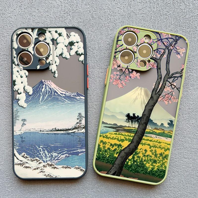 Cherry Japanese Phone Case for iPhone 16 15 14 13 12 11 Pro Max Mini SE 7 8 Plus XR XS X Mount Fuji Shockproof Back Cover Cases