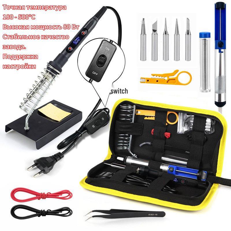 80W Smart LED Electric Soldering Iron Set with Temperature Adjustment and Ceramic Core Desoldering Function.