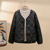 Light down cotton short jacket women's winter new solid color rhombus casual interior with warm small cotton jacket top