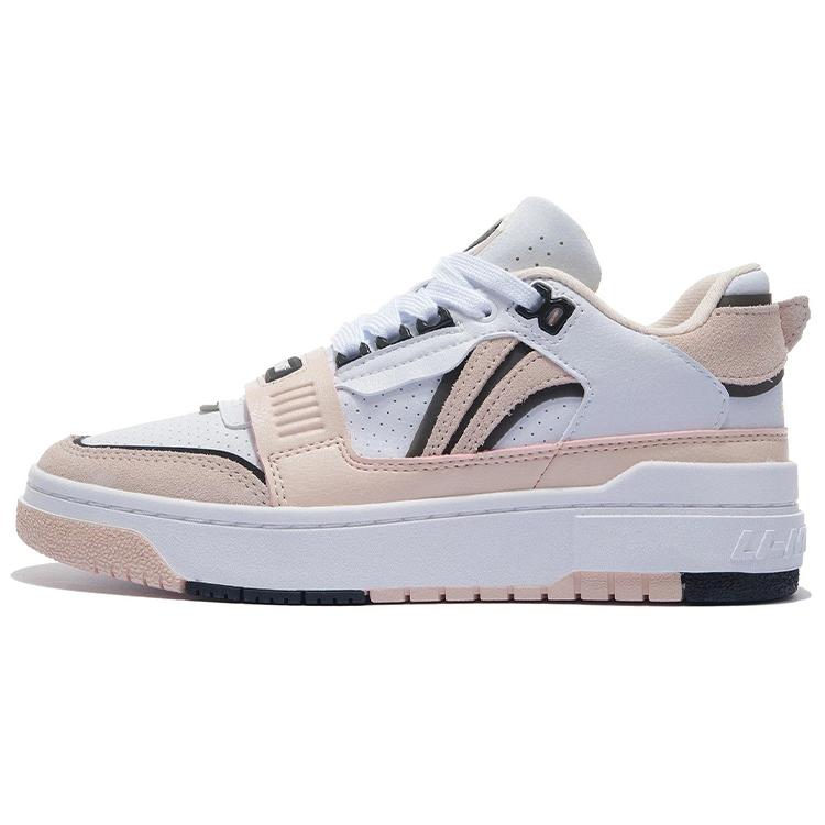 new LINING Badfive Vintage Basketball Shoes Women's Low Top Standard White/Soft Rose Pink