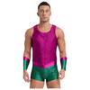 Men Sleeveless Fish Scales Print Bodysuit Sea King Sea God Halloween Cosplay Arm Sleeves Costume