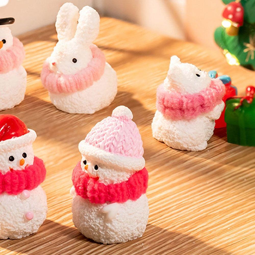 6pcs/set Creative Mini Christmas Figurines DIY Resin Crafts Snowman Miniature Ornaments Santa Snowman Decorative