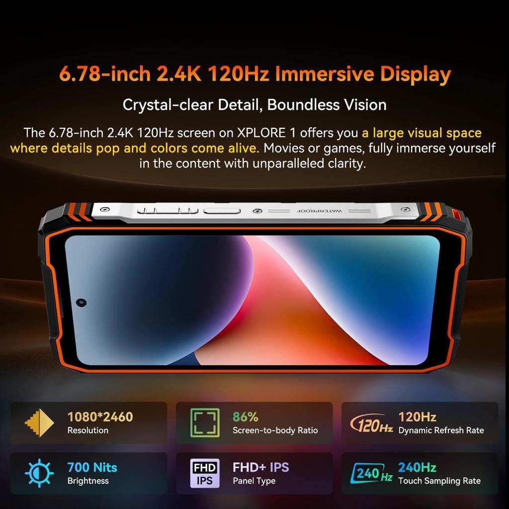 Blackview XPLORE 1 Odolný telefon Dimensity 7050 Android 15  (16 GB + 32 GB) RAM 512GB ROM 6.78 palcový 120Hz displej 20000mAh