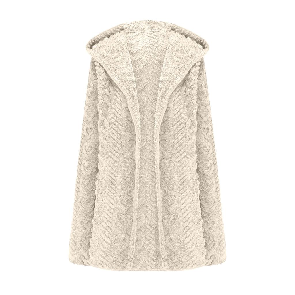 Dámské zimní oblečení Dámské svetr s kapucí Fuzzy bunda Zimní otevřený přední fleecový kabát Outwear
