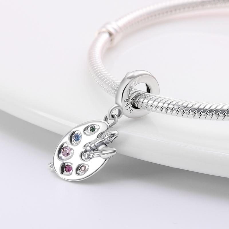 925 Silver Mode Palett Pensel Konst Berlocker Pärlor Passar för Originalarmband DIY Fint Smycke Gåva