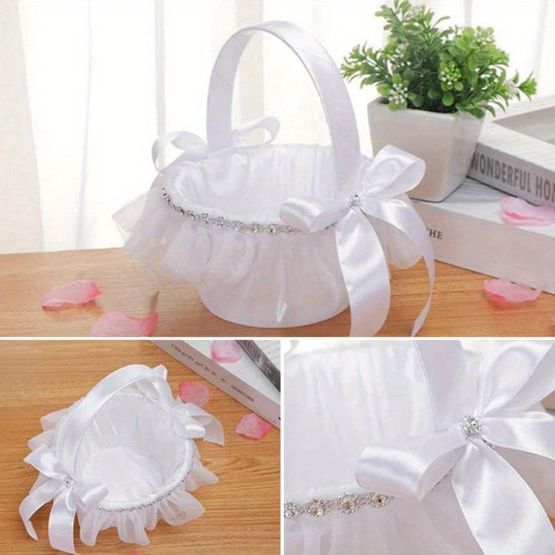 1 Pc White Flower Girls Basket Simple Wedding Flower Basket Bride Bridesmaid Hand Held Basket Wedding Ceremony Party Decorations