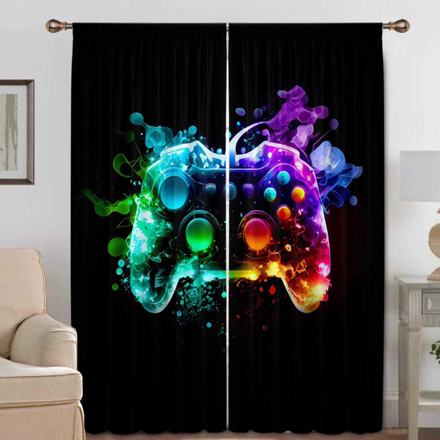 

2PC Cool Curtain Gamepad Gamer Game Controller Console Curtains, подходит для кухни, кафе, гостиных, балконов, садов W50xH130(CM)x2pcs&HOOK