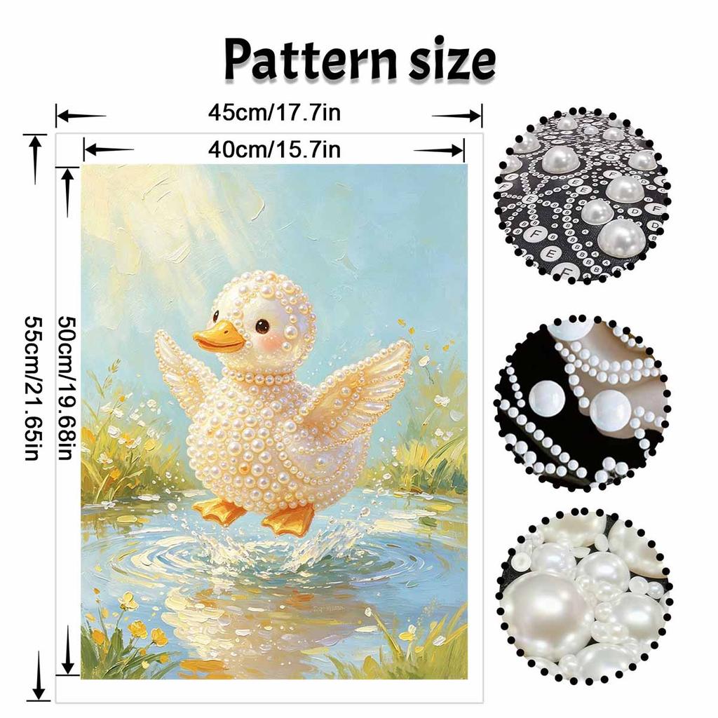 DIY 5D Pearl Bead Painting Kit with Frame Cute Pearl Duck Design Shiny Canvas Art for Bedroom Wall Decor and Gift Collection Display Craft