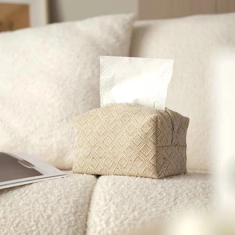Vintage Aesthetic Tissue Box Container Embroidery Japanese Napkin Holder Portable Toilet Paper Holders Kitchen Organization