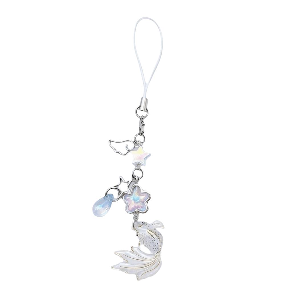 Crystal Beads Lucky Koi Phone Pendant Plastic Keychain Charms Mobile Phone Chain Daily Use белый