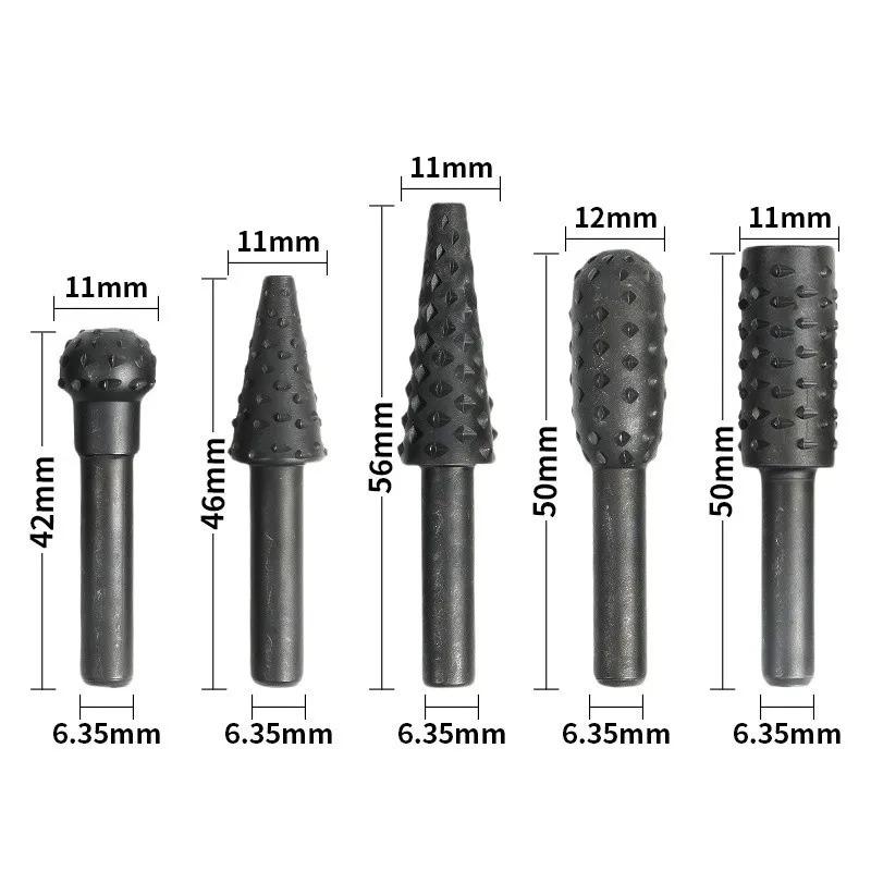 5 Stück/Set Spezial-Form-Rotationsfeile für die Holzbearbeitung Holzschnitzmesser Holzfeile Schleifkopf Präge-Rotationsfeile (Schwarz & Grau)
