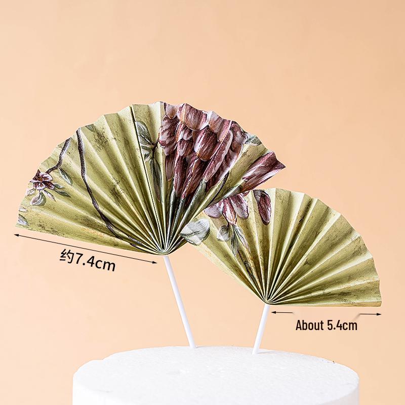 Creative Red Folding Fan Cake Topper for Grandpa and Grandma's Birthday Celebration