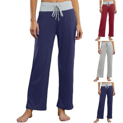 Women  Elastic High Waist Pant Casual Active  Fit Wide Leg Long Pants Trousers With Pockets