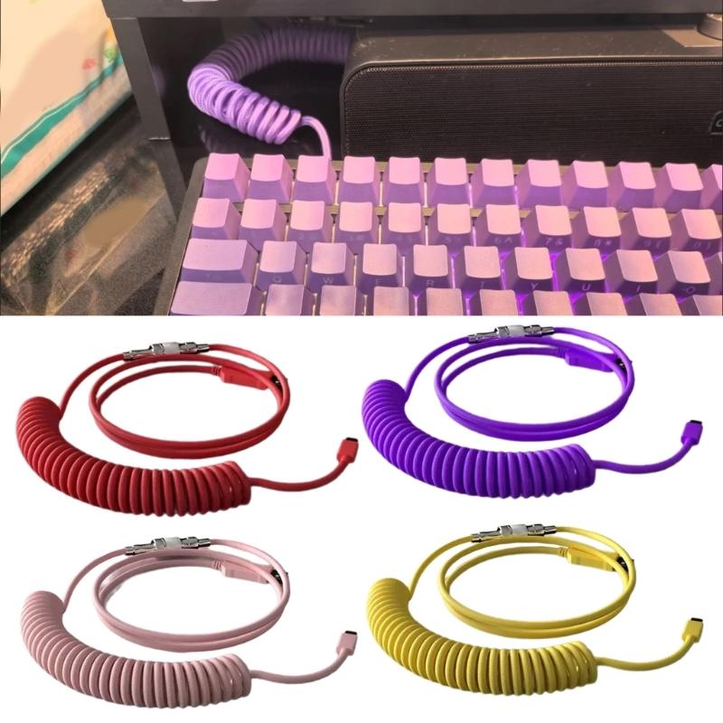 Coiled USB C Keyboards Cable Braided Detachable Aviation Type C Mechanical Keyboards Cable 1.6M