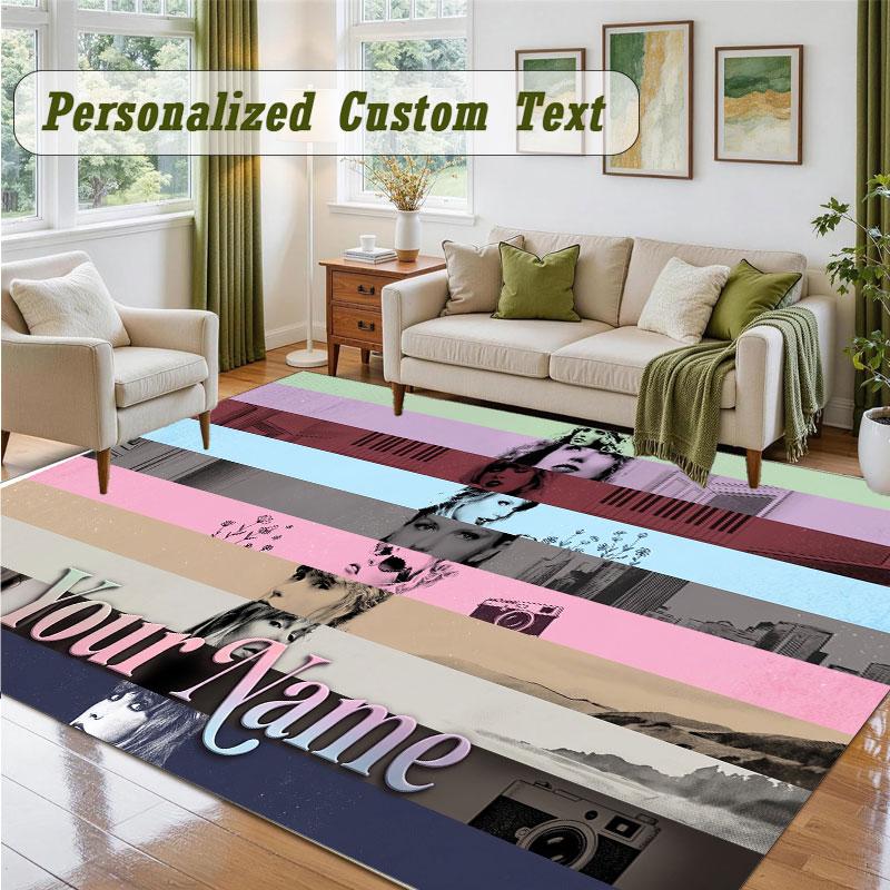 Crystal Velvet Square Rug Custom NameTaylor Swift Pattern Non Slip Home Floor Decor Rug