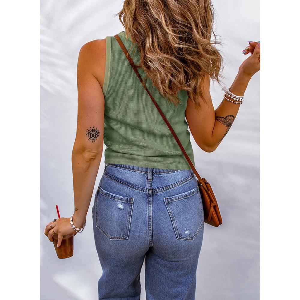 2023 Women's Spring & Autumn Vest: Comfortable Casual Solid Color U-Neck T-Shirt