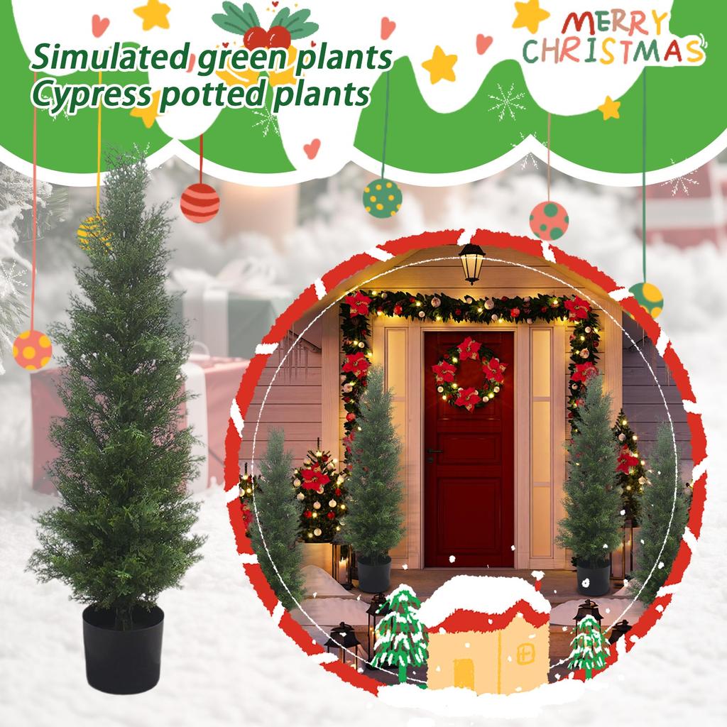 3FT Real Cedar Topiary Trees For Front Porch Decor, Artificial Shrubs Faux Plants