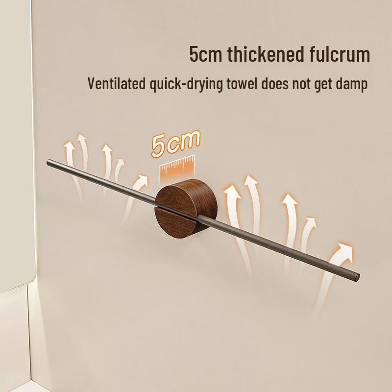 Premium Minimalist Single Bar Towel Rack, Gunmetal Grey with Walnut Accent