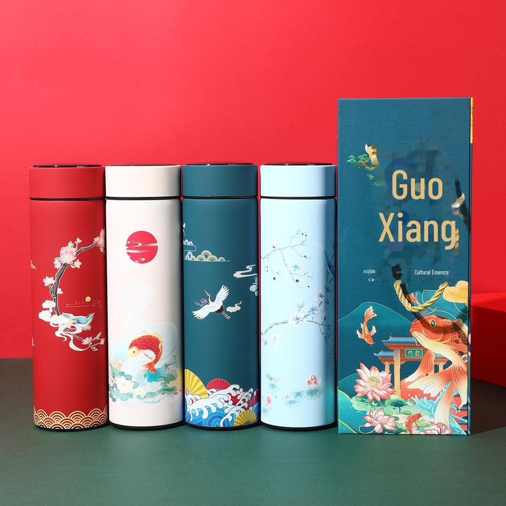 Guochao Chytrá termoska: Nerezový hrnek s displejem teploty - Elegantní čínský styl, obchodní dárek s vlastním logem