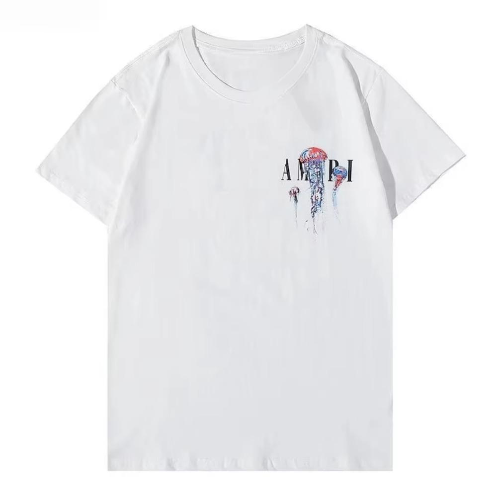 New Fashion AM Fashion Short Sleeve Round Neck Bright Print Casual Hip Hop High Street Half Sleeve T-shirt for Men and Women