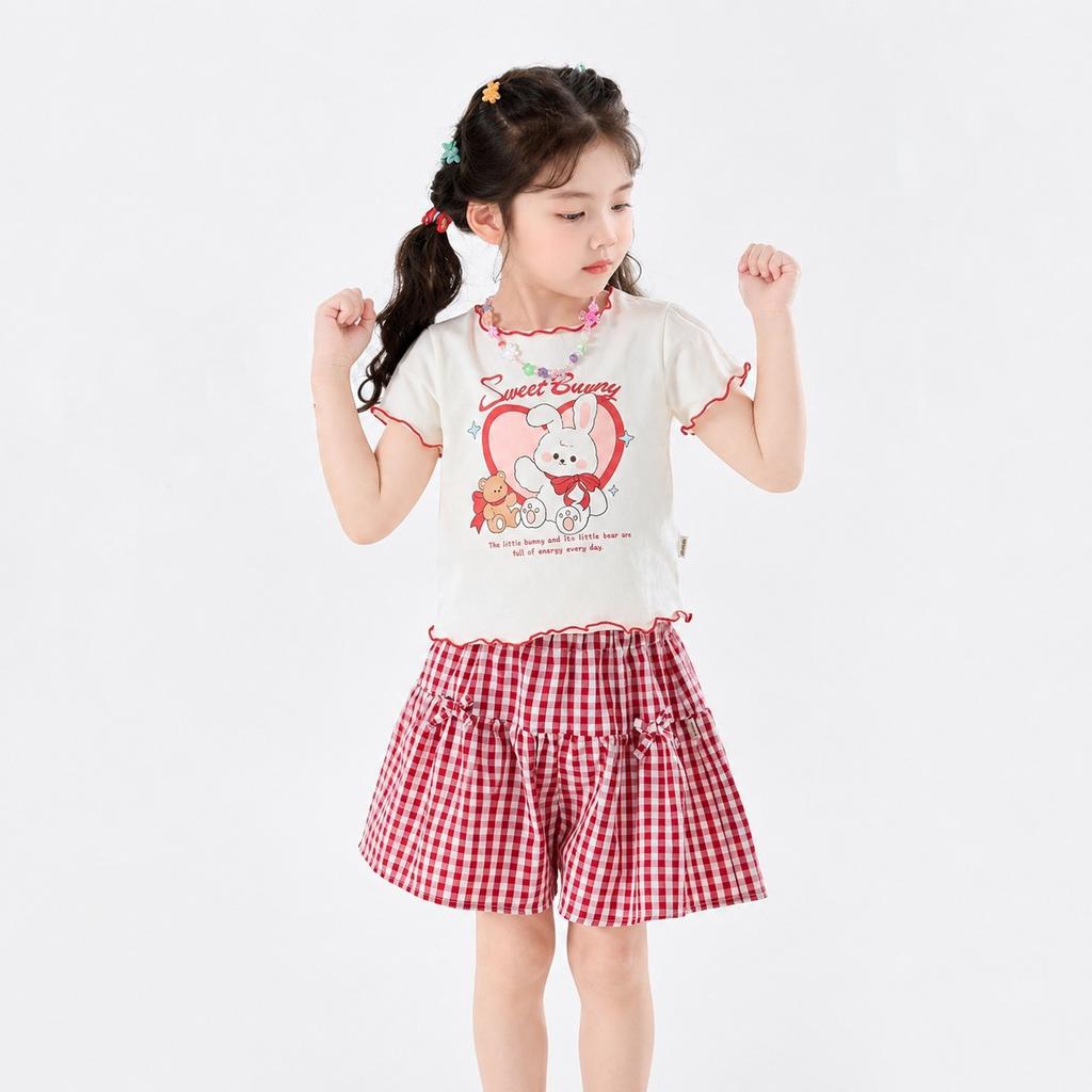 Girls Summer Short Sleeve and Shorts Two Piece Set In Dopamine