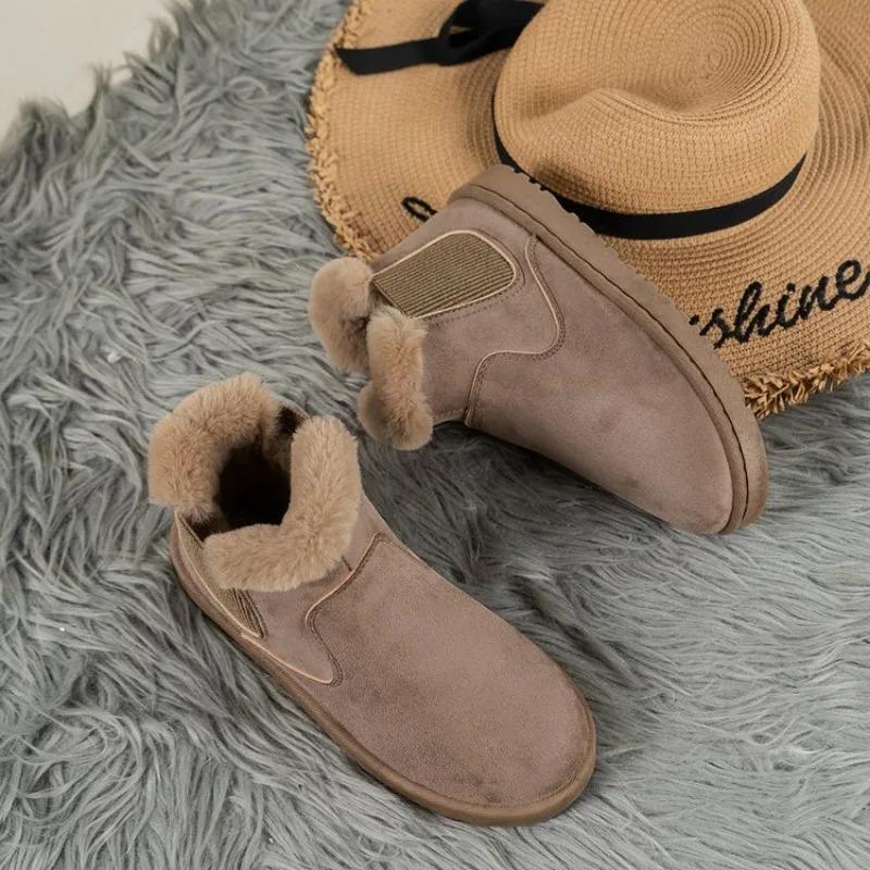 Snøstøvler for kvinner Varm plysj-slip-on Solid Plus Size Mote Ankelstøvler Damer Vinter Komfortable bomullssko for kvinner NYHET