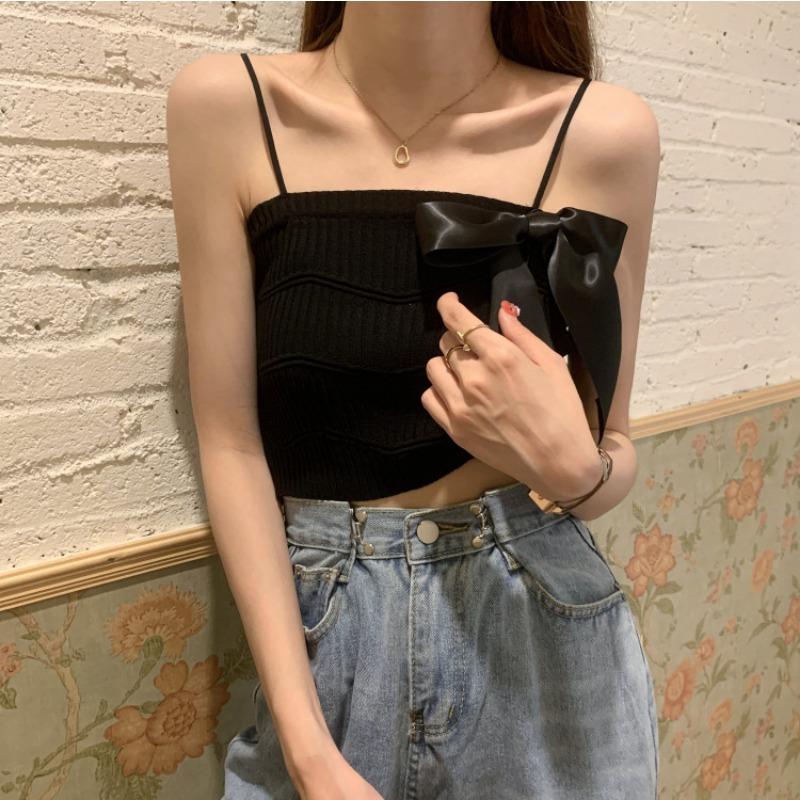 Bow Short Small Halter Vest Women Wear A New Summer Slim-fit Sleeveless Bottom Shirt Top