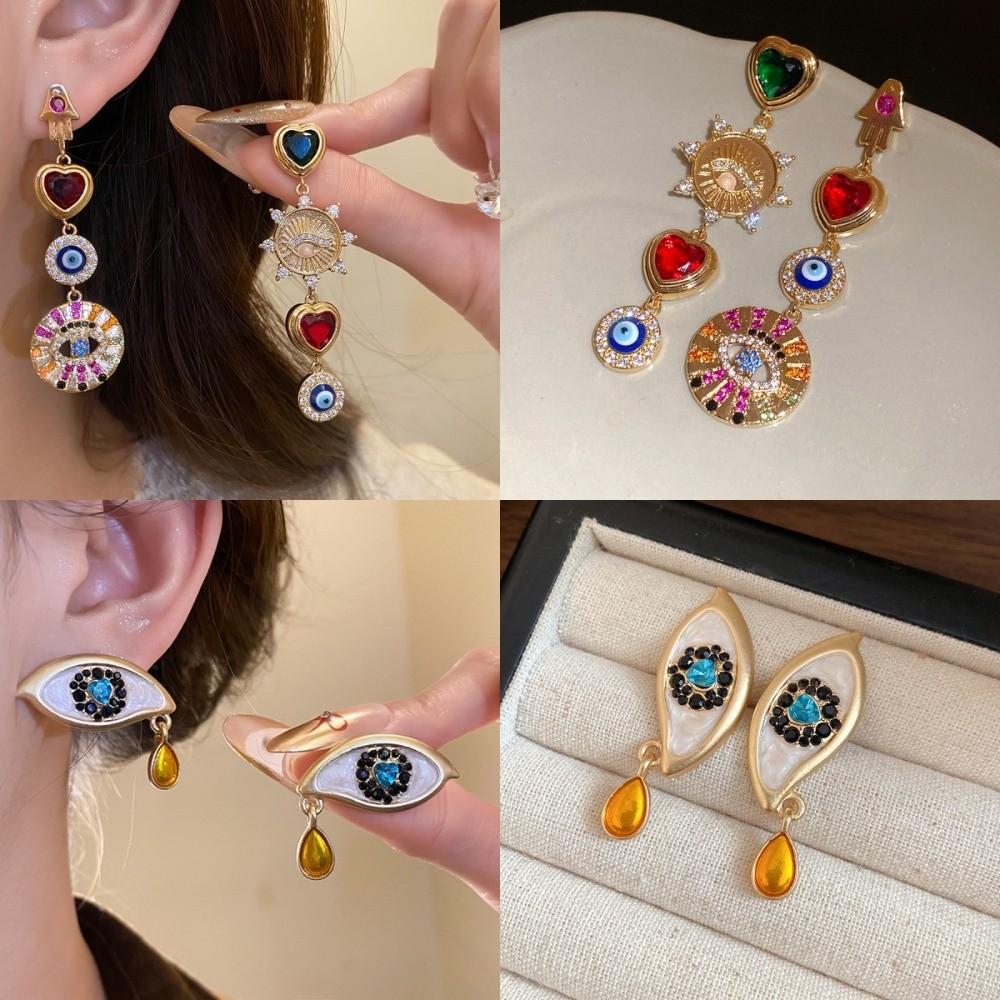 Zircon Devil's Eye Earrings Pleated Crystal Vintage Long Drop Earrings  Party Favors