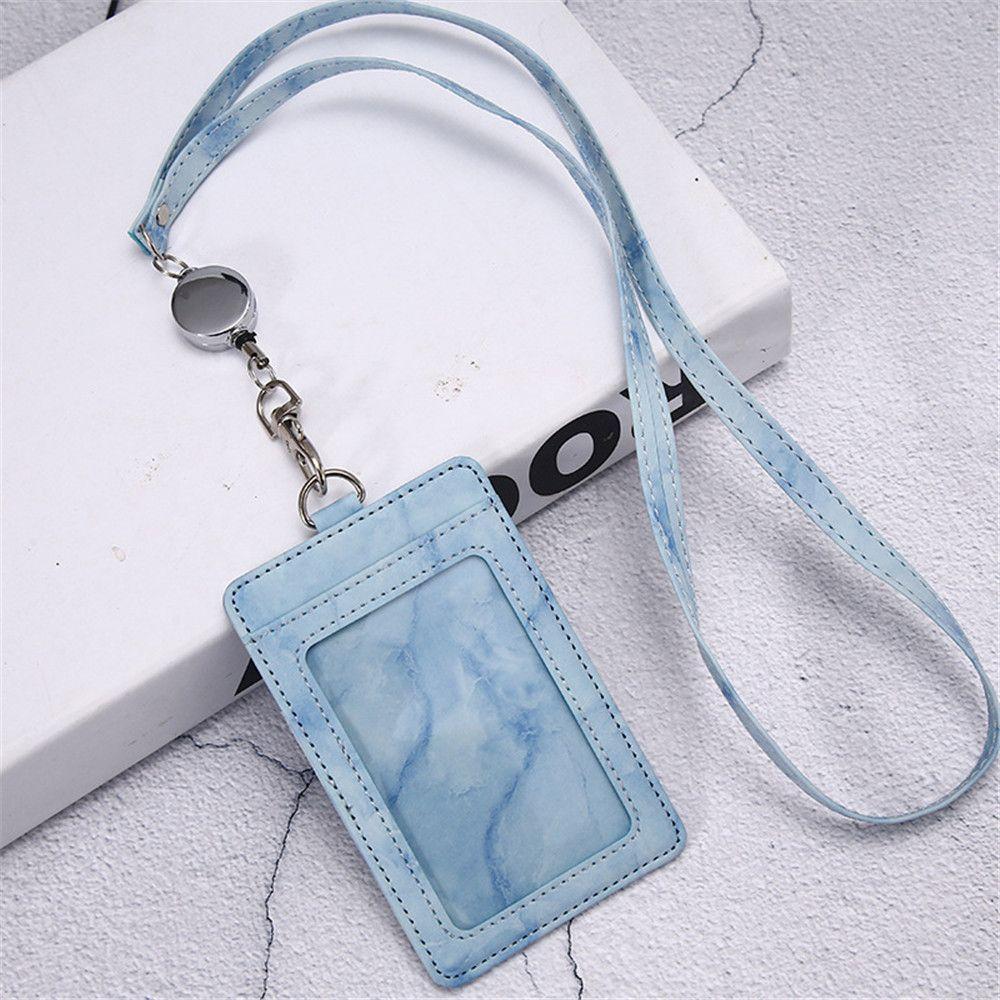 Lanyard Strap Card Pouch PU Leather ID Cards Card Holder Badge Holder Neck Lanyard Wallet Case синий