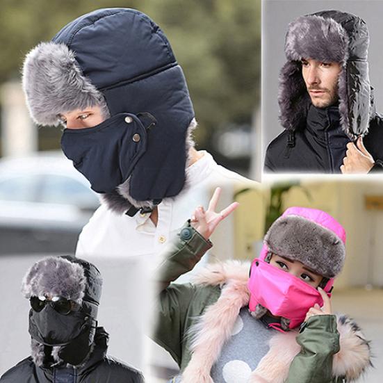 Fashion Men Women Winter Warm Trapper Ear Flap Ushanka Hat with Wind Proof Mask