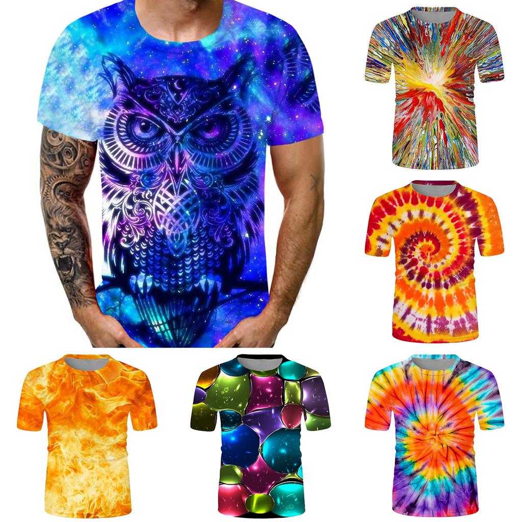 Men's Fashion Casual Loose 3D Cool Printing Round Neck Pullover T-Shirt Top