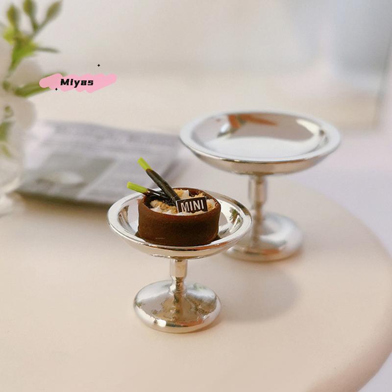 1Pc Miniature Dollhouse Metal Cake Dessert Tray Alloy Fruit Snack Tray Toy for Doll House Decoration