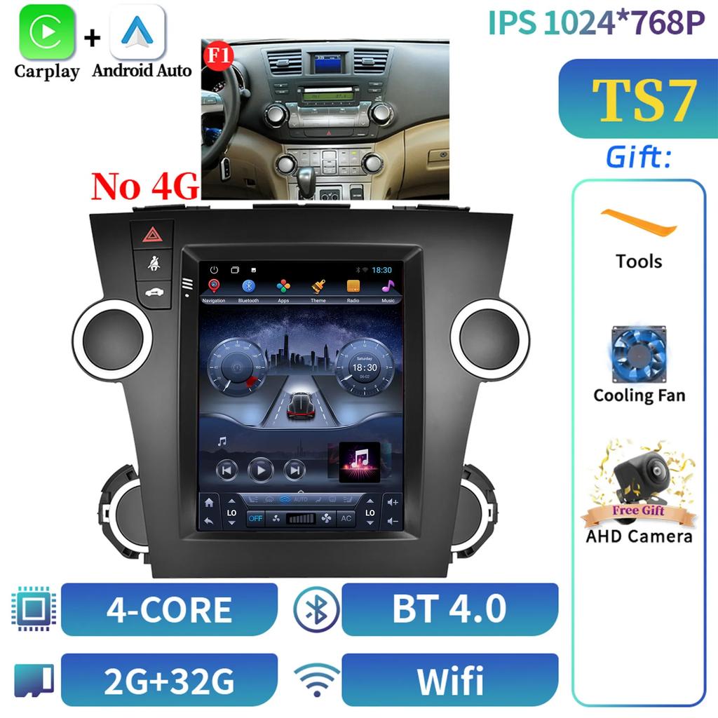 9.7inch Android Car Radio Multimedia For Toyota Highlander 2009-2014 Navigation Bluetooth Carplay Head Unit Touch Screen Stereo