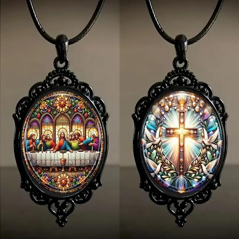 Retro Gothic Moon And Sun Pendant Necklace Women Men Punk Cross Metal Leather Rope Chain Vintage Jewelry Gift