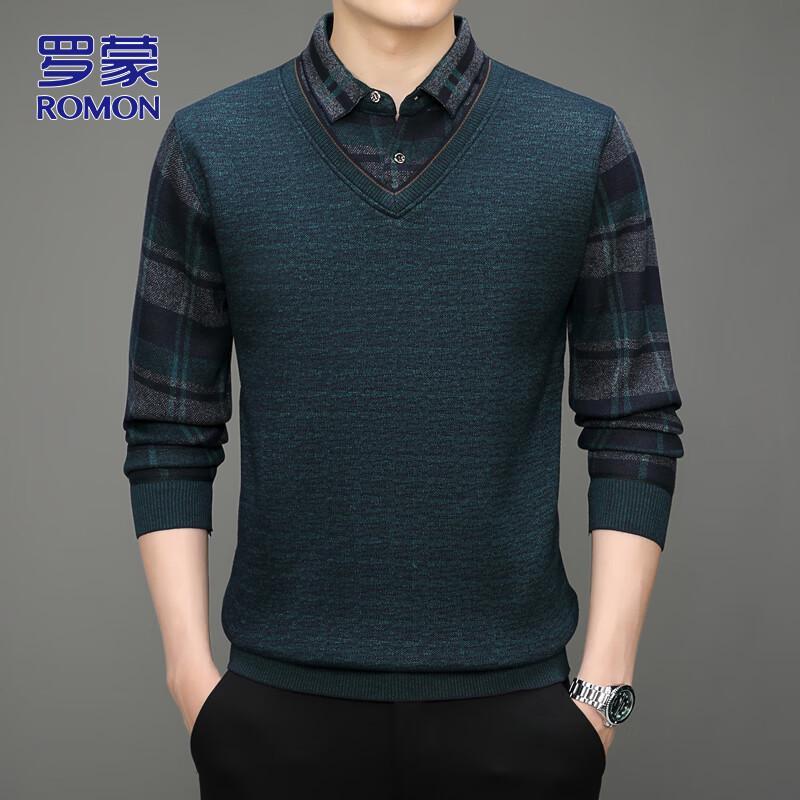 

ROMON Men s Faux Two-Piece Thermal Knit Sweater XL